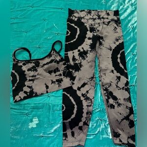 PINK sports bra and legging set. Size: Large. Color: black and grey tie dye.